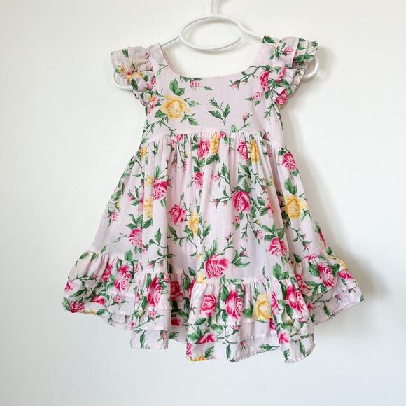 Janie and Jack Pink Floral Ruffle Dress & White Cardigan 6-12 mo Spring Easter - Picture 2 of 13